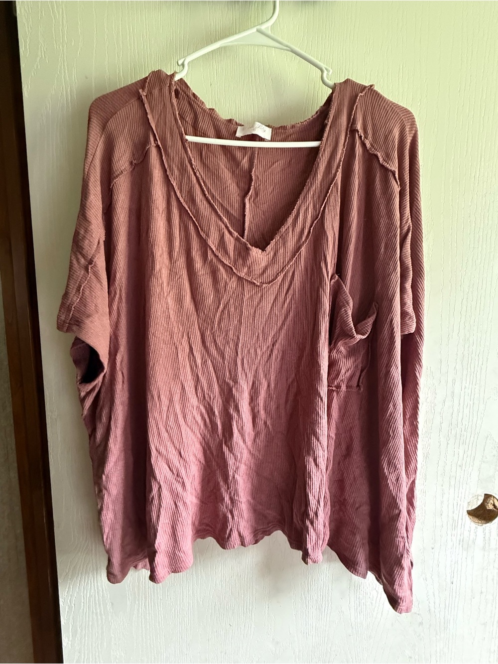 Pink Lily Dusty Mauve Ribbed V-Neck Top